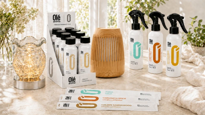 Olé Aroma HOME wholesale fragrance catalog featuring oils, room mists, incense and warmers
