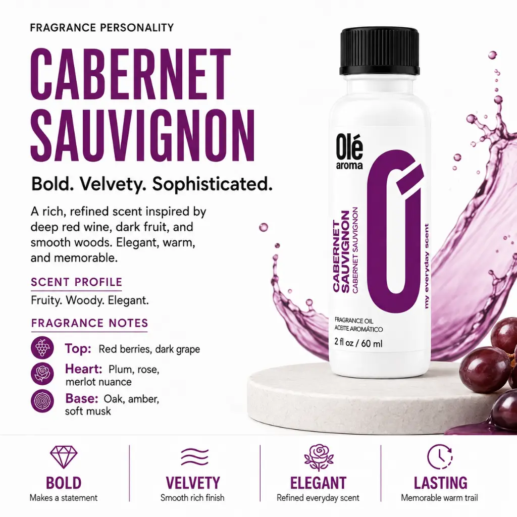 Ole Aroma Cabernet Sauvignon 2 oz fragrance oil with rich fruity wine inspired and sophisticated personality How to Use