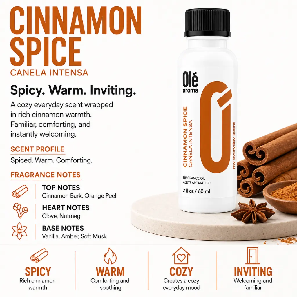 Ole Aroma Cinnamon Spice 2 oz fragrance oil with warm spicy cinnamon and cozy aromatic personality How to Use