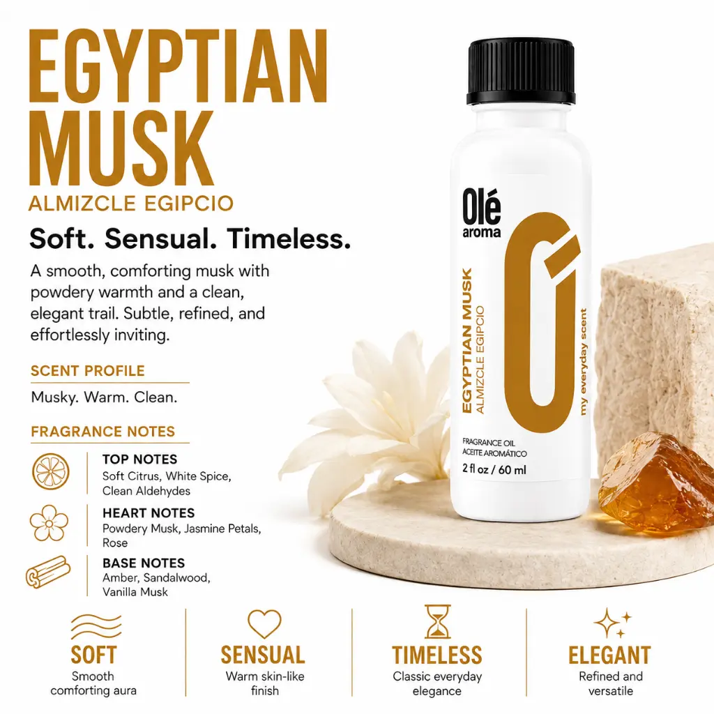 Ole Aroma Egyptian Musk 2 oz fragrance oil with warm musky soft sensual and exotic personality