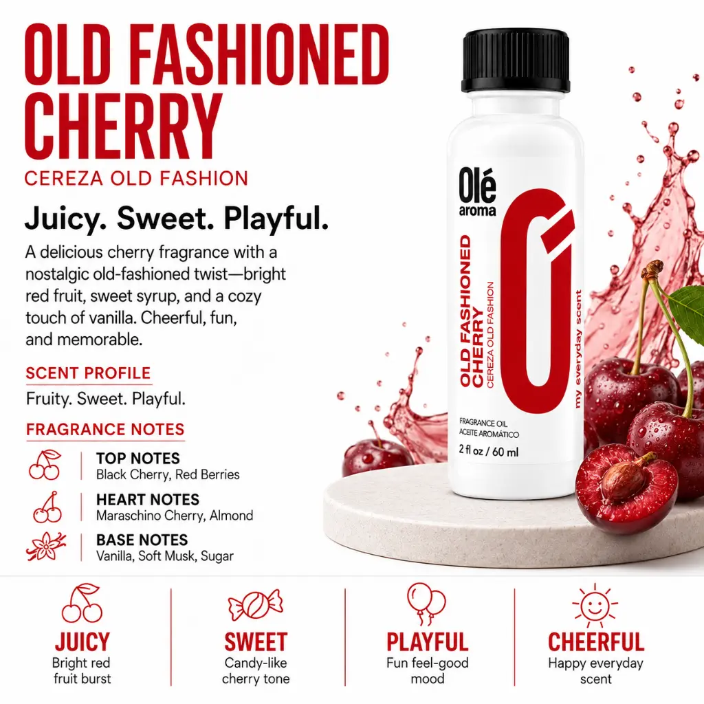 Ole Aroma Old Fashioned Cherry 2 oz fragrance oil with rich sweet cherry fruity and nostalgic personality