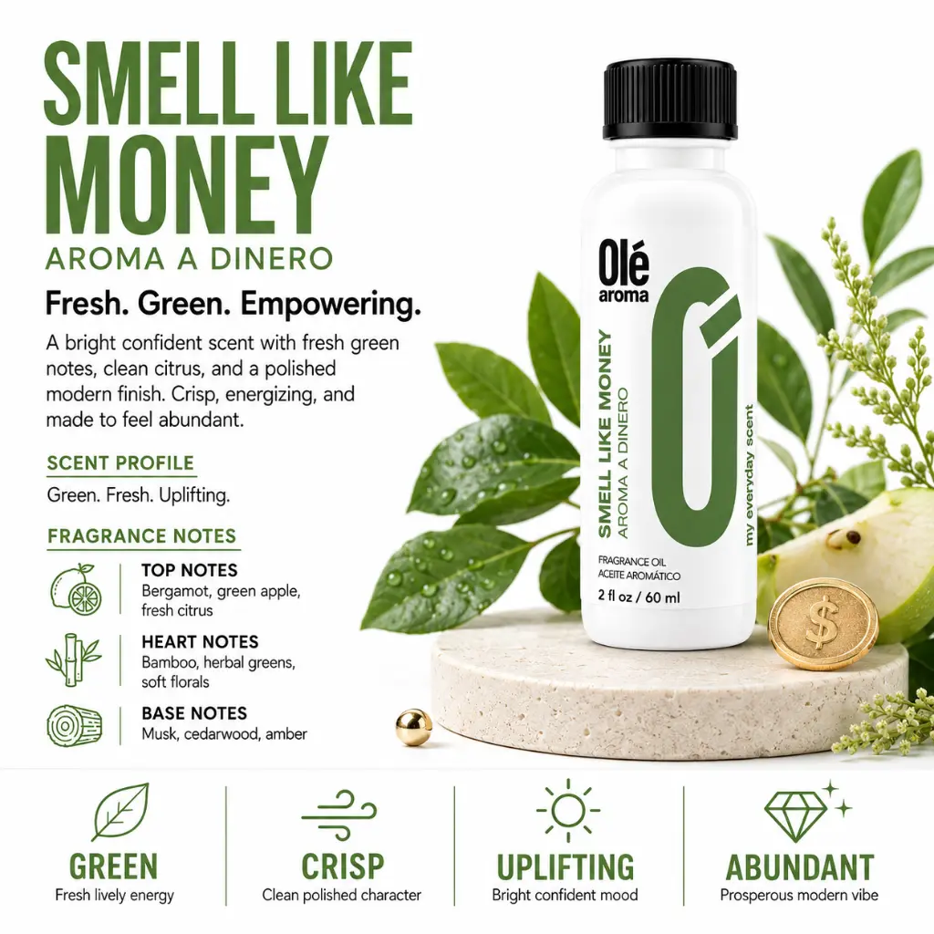 Ole Aroma Smells Like Money 2 oz fragrance oil with rich sophisticated warm and confident personality