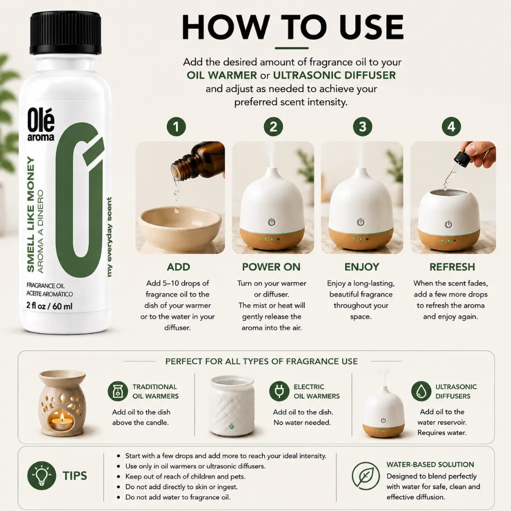 Ole Aroma Smells Like Money 2 oz fragrance oil with rich sophisticated warm and confident personality