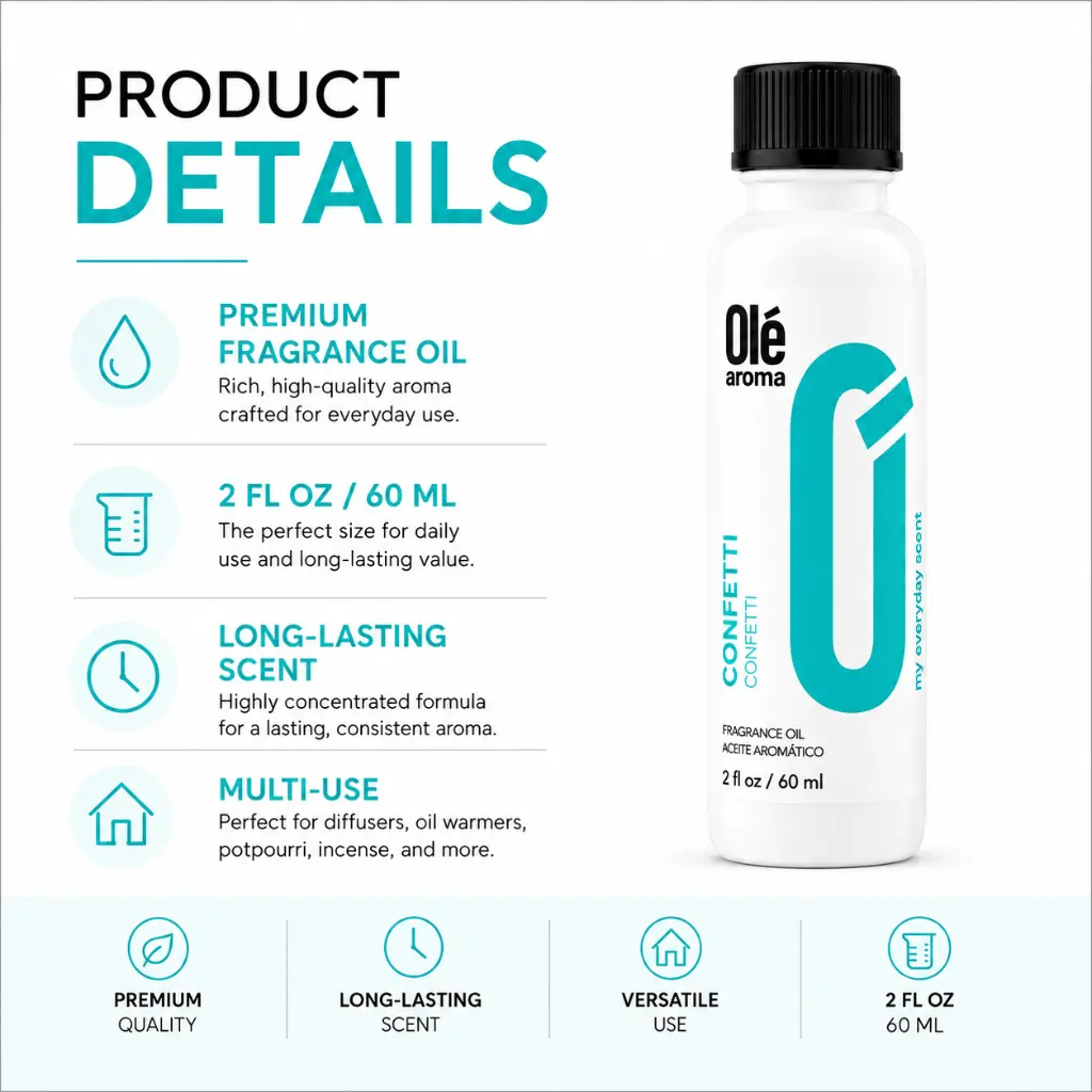 Ole Aroma Confetti 2 oz fragrance oil product details and multi-use home fragrance applications