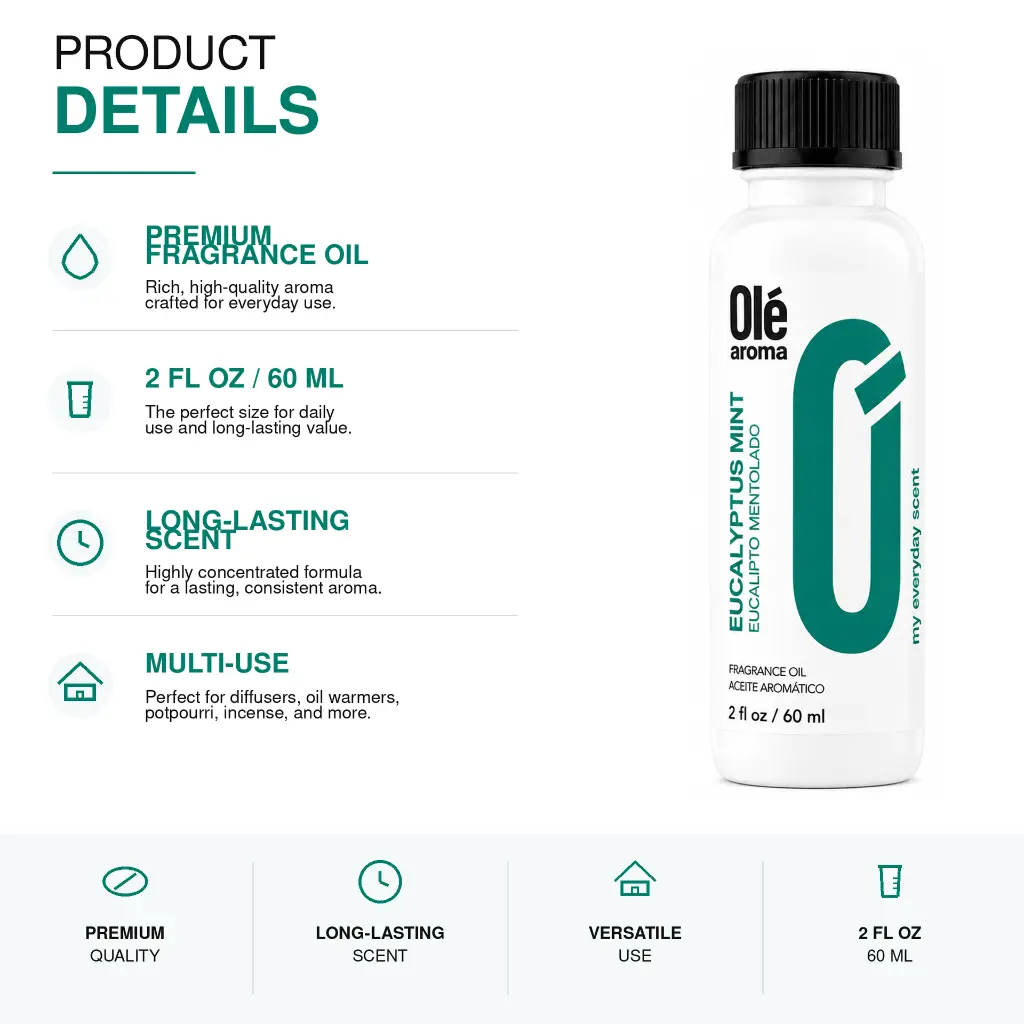 Ole Aroma Eucalyptus Mint 2 oz fragrance oil product details and multi-use home fragrance applications