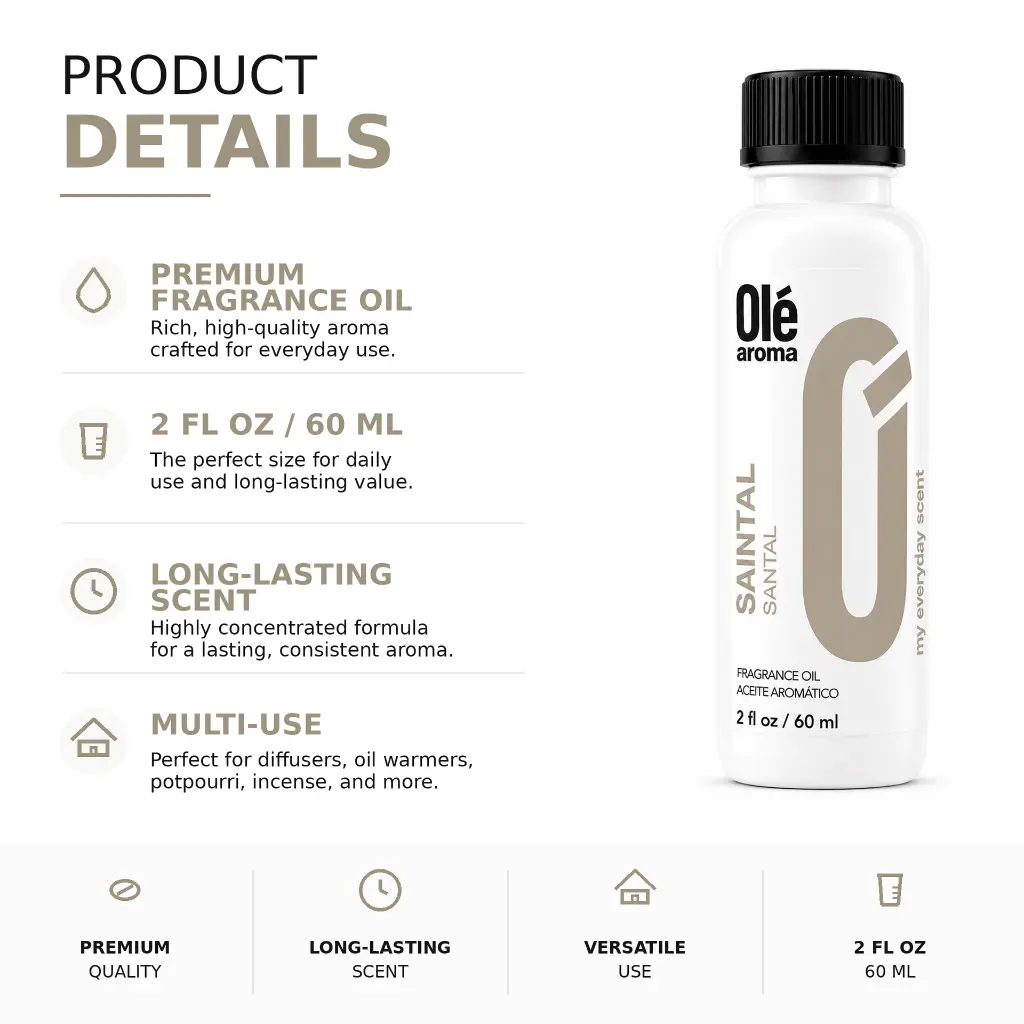 Ole Aroma Saintal 2 oz fragrance oil product details and multi-use home fragrance applications