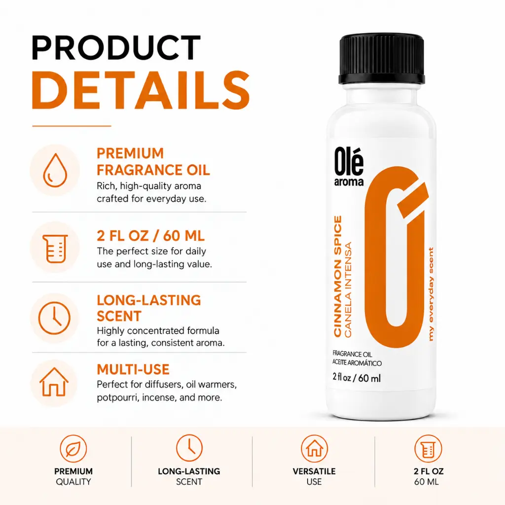Ole Aroma Cinnamon Spice 2 oz fragrance oil product details and multi-use home fragrance applications
