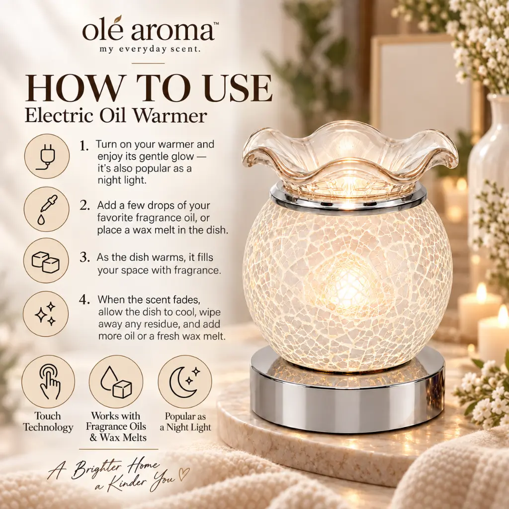 How to use Ole Aroma Crackle White electric touch oil warmer with fragrance oil