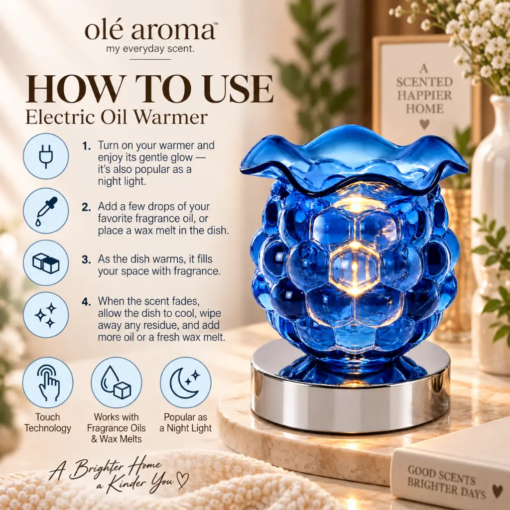 How to use Ole Aroma Hive Blue electric touch oil warmer with fragrance oil