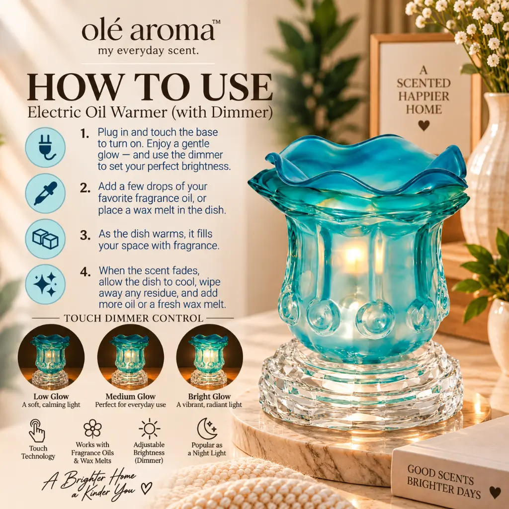 How to use Ole Aroma Rose Blue electric dimmer oil warmer with fragrance oil