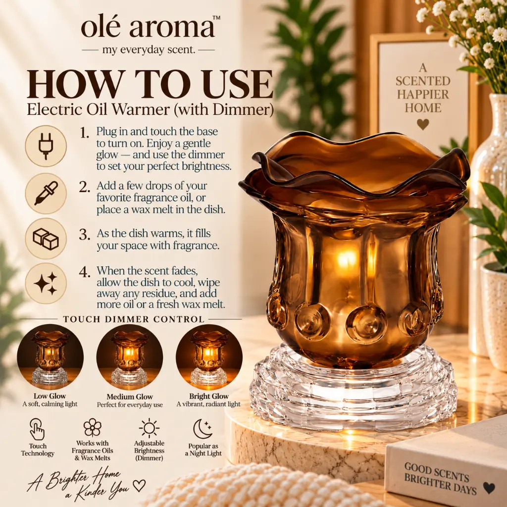 How to use Ole Aroma Rose Brown electric dimmer oil warmer with fragrance oil