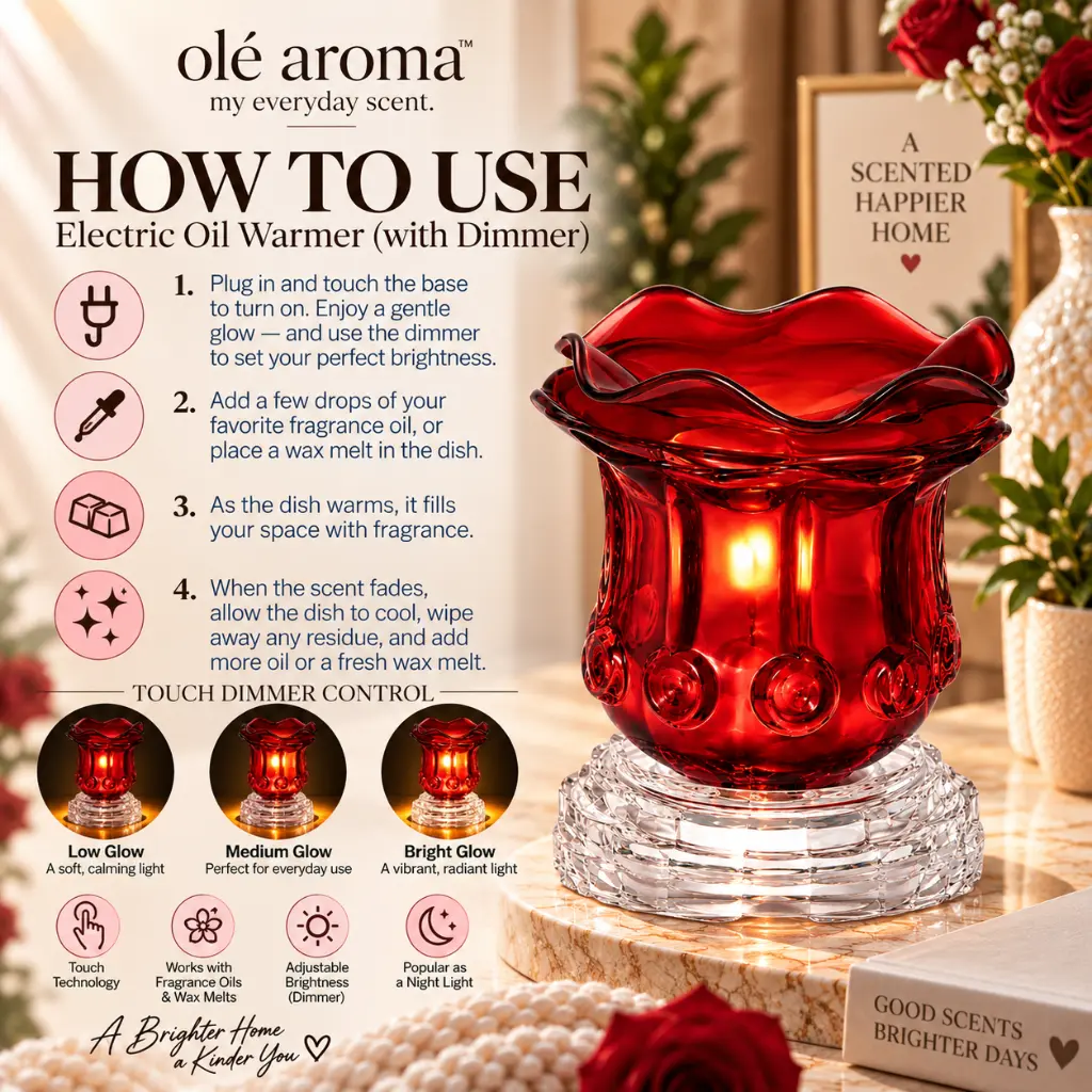 How to use Ole Aroma Rose Red electric dimmer oil warmer with fragrance oil