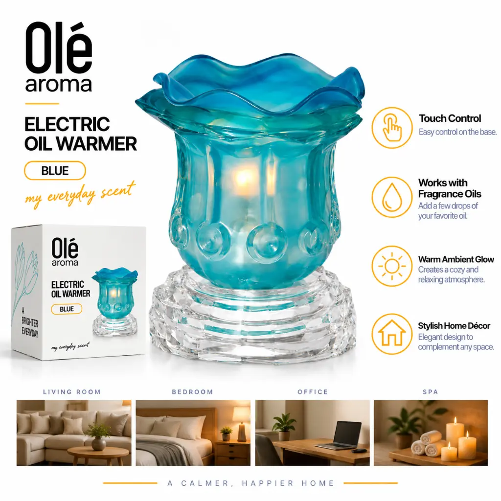 Ole Aroma Rose Blue electric dimmer oil warmer with adjustable dimmer ambient light and 40W halogen bulb