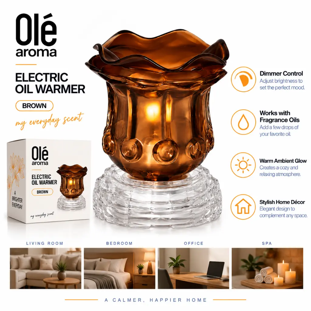 Ole Aroma Rose Brown electric dimmer oil warmer with adjustable dimmer ambient light and 40W halogen bulb